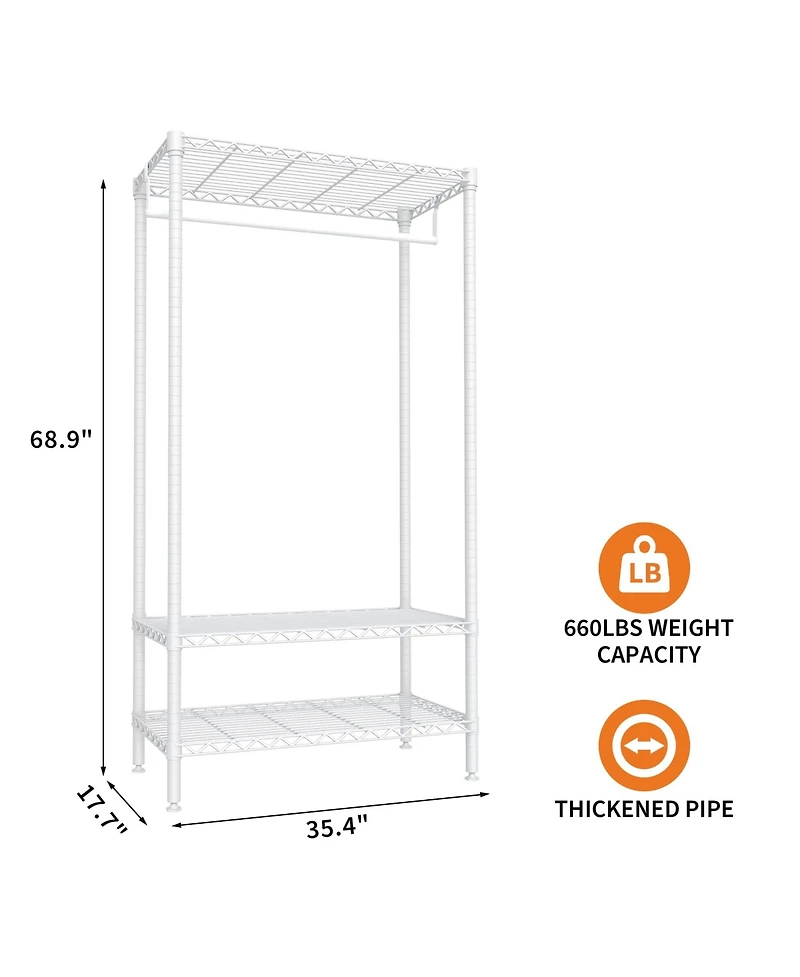 homfan Freestanding Armorie, 68 Inch White Metal Storage Wardrobe with Hanging Rod and Adjustable Shelves for Bedroom or Entryway