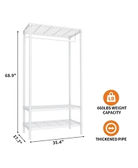 homfan Freestanding Armorie, 68 Inch White Metal Storage Wardrobe with Hanging Rod and Adjustable Shelves for Bedroom or Entryway