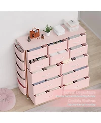 homfan 12-Drawer Dresser, Fabric Dresser for Bedroom with Side Pockets and Hooks, Tall Storage Tower with Adjustable Feet for Living Room, Hallway