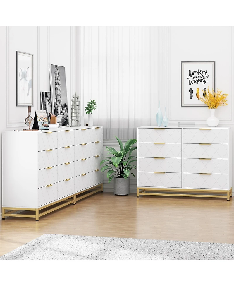 homfan 8-Drawer Wooden Dresser with Metal Handles, Modern Bedroom Dresser with Deep Drawers, Wood Chest, Anti-Tip Safety for Bedroom, Hallway