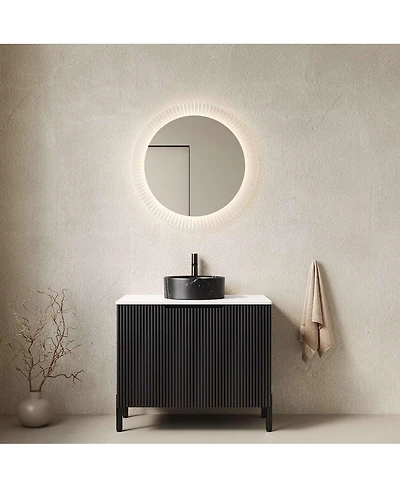 Thirtypeachy 30" Modern Scandinavian Sintered Stone Bathroom Vanity Set, Freestanding 2-Door Storage Cabinet with Ceramic Basin