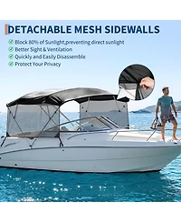 homfan 4 Bow Boat Bimini Top Replacement Cover, Heavy Duty Marine Polyester with Mesh Side Curtains and Storage Bag, for Pontoon Fishing