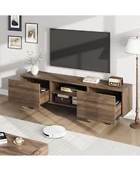 homfan Industrial Tv Stand for 80 in, Modern Unit with 2 Drawers, Wooden Media Cabinet with Heavy Duty Leg and Open Storage, Tv Console Table