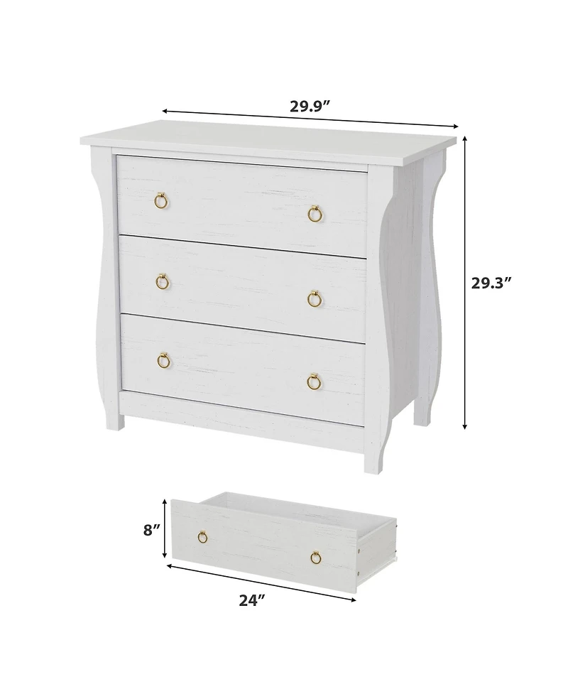 homfan 3 Drawer Dresser, Modern Dresser for Bedroom, Chest of Drawer with Metal Ring Pull Handles, Wooden Storage Cabinet for Living Room
