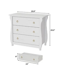 homfan 3 Drawer Dresser, Modern Dresser for Bedroom, Chest of Drawer with Metal Ring Pull Handles, Wooden Storage Cabinet for Living Room