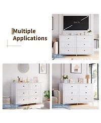 homfan 2 Set of 6 Drawers Dresser for Bedroom, 54" Modern Storage Chest with Painted Finish, Tall Organizer with Deep Drawers for Living Room, Closet