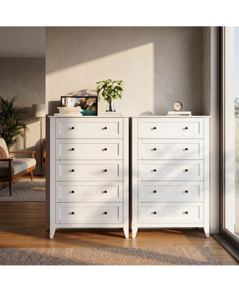 homfan 2 Set of 5 Drawer Dresser for Bedroom, Modern Chest of Drawers with Deep Storage, Wide Storage Organizer Unit for Closet, Living Room
