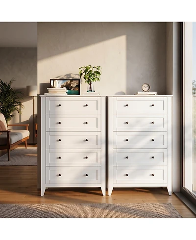 homfan 2 Set of 5 Drawer Dresser for Bedroom, Modern Chest of Drawers with Deep Storage, Wide Storage Organizer Unit for Closet, Living Room