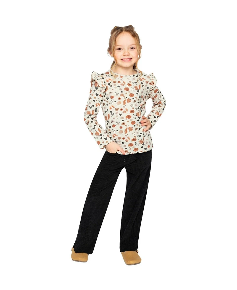 Deux par Little and Big Girl 6-14 Long Sleeve Organic Cotton T-Shirt with Squirrel Print
