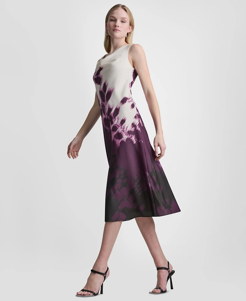 Dkny Women's Printed Sleeveless Cowl Neck Midi Dress