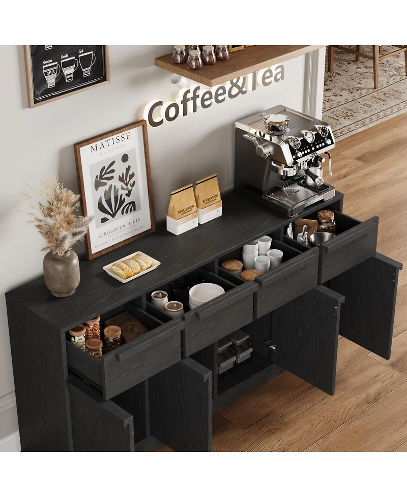 homfan Sideboard Buffet Cabinet with 4 Drawers, 62.4 Inch Large Coffee Storage, Modern Storage Table