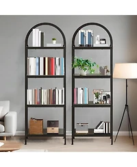 homfan Modern Arched Metal Frame Bookshelf, 4/5-Tier Vertical Storage Shelf with Anti-Tip Straps, Space-Saving Easy-Assembly Home Office Display Rack