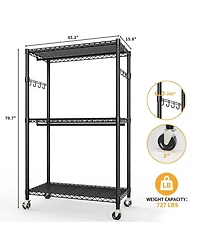 homfan Heavy Duty Armorie, 75 Inch Metal Storage Wardrobe with Double Hanging Rods, Adjustable Shelves and Wheels for Bedroom or Closet