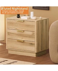 homfan 3 Drawer Dresser, Set of 2 Wood Chest of Drawers with Metal Handles for Bedroom or Living Room, Spacious Bedside Table and End Table