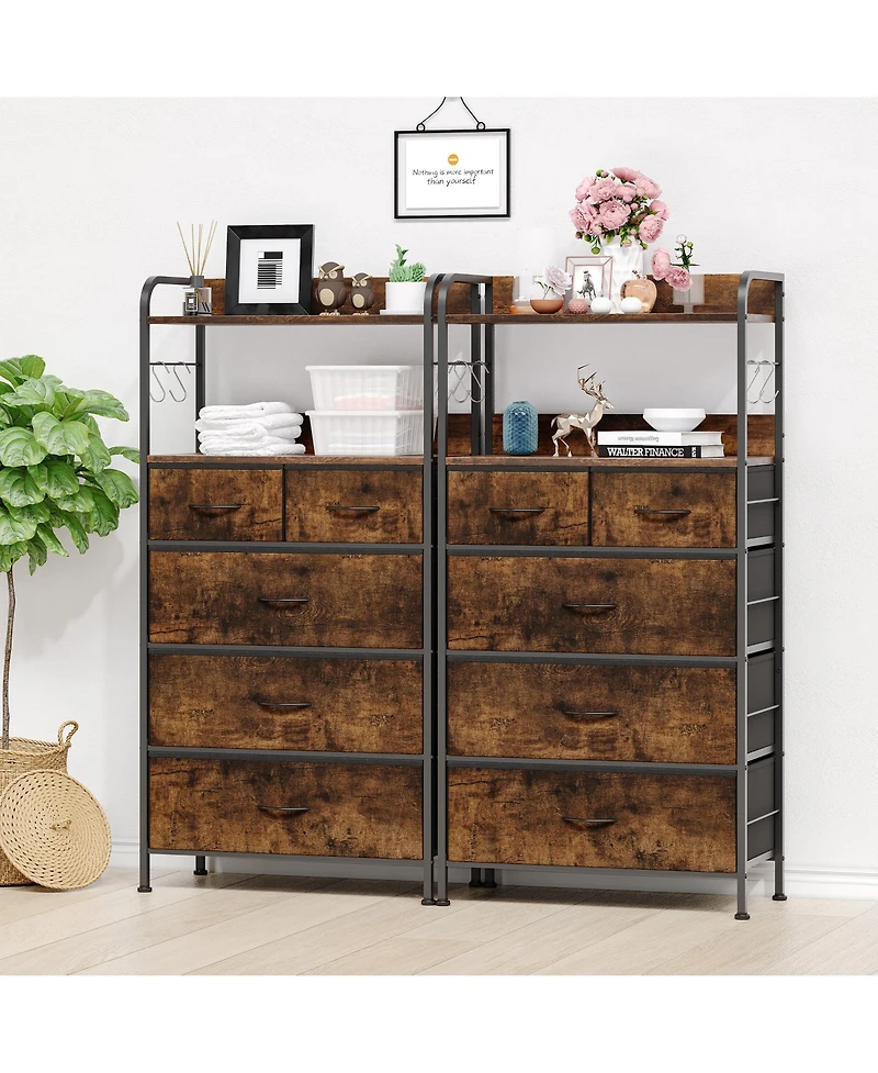 homfan Narrow 5 Drawer Dresser, 47 Inch Fabric Storage Chest with Metal Frame and Shelves for Bedroom or Entryway