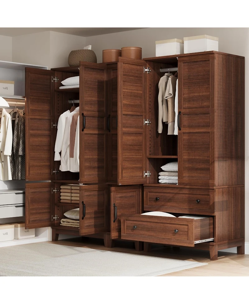 homfan Armoire with 2 Drawers,72" Wooden Cabinet Hanging Rod, Tall Clothing Unit Doors and 18 Adjustable Shelves for Bedroom