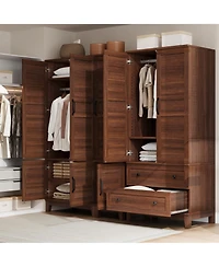homfan Armoire with 2 Drawers,72" Wooden Cabinet Hanging Rod, Tall Clothing Unit Doors and 18 Adjustable Shelves for Bedroom