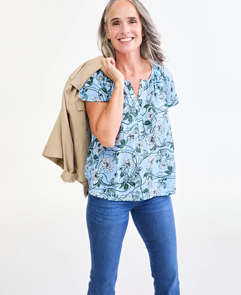 Style & Co Women's Seersucker Flutter Sleeve Top, Macy's Exclusive