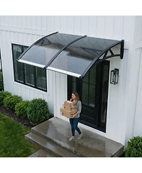 Homfan 40'' D Aluminum Frame Door Awning with Pc Roof, Eaves Drip Canopy for Window Patio Entrance