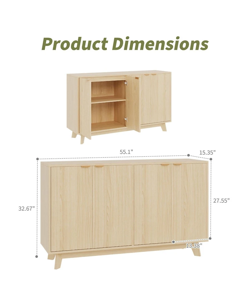 homfan Modern Fluted Credenza, Wood Sideboard Buffet with Doors and Adjustable Shelves for Coffee Bar and Multi-Room Home Storage