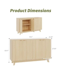 homfan Modern Fluted Credenza, Wood Sideboard Buffet with Doors and Adjustable Shelves for Coffee Bar and Multi-Room Home Storage