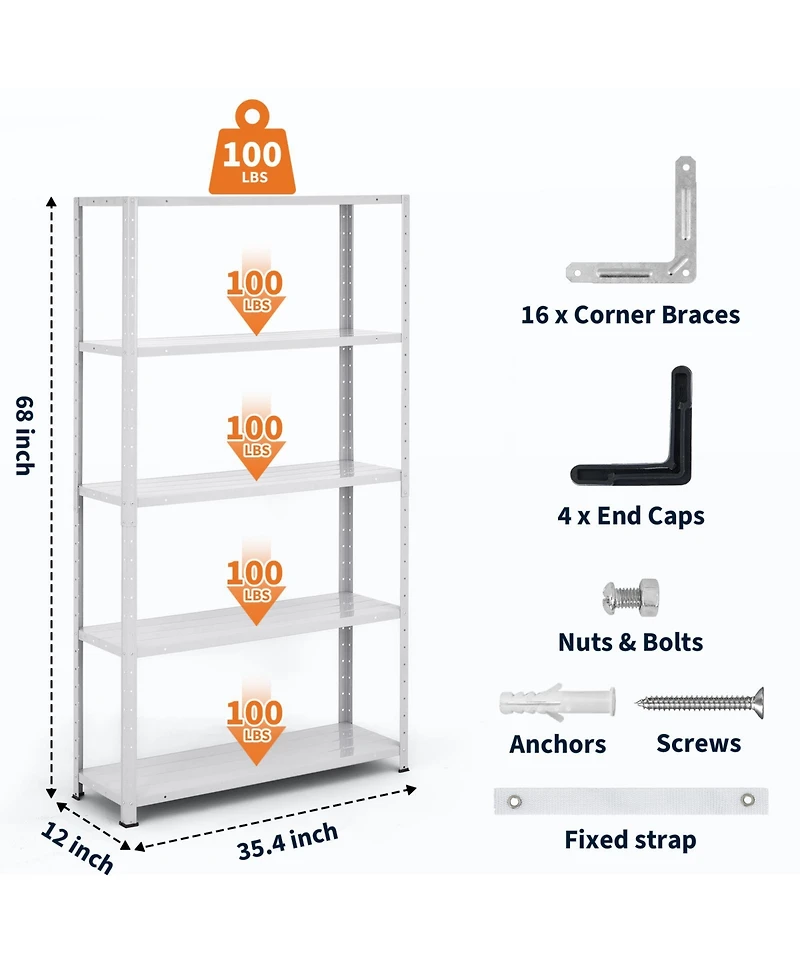homfan 5 Tier Storage Shelf, 68 Inch Heavy Duty Metal Shelving Unit with Adjustable Shelves for Kitchen or Pantry