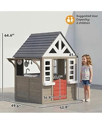 Qaba Outdoor Playhouse with Dog Door, Flower Box, Cookware for Backyard