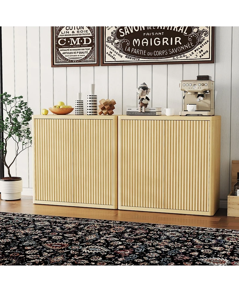 homfan Wide Modern Buffet Cabinet with Storage, Accent Sideboard with 3 Fluted Doors and Adjustable Shelves, Idea for Dining, Living Room