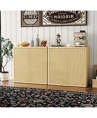 homfan Wide Modern Buffet Cabinet with Storage, Accent Sideboard with 3 Fluted Doors and Adjustable Shelves, Idea for Dining, Living Room
