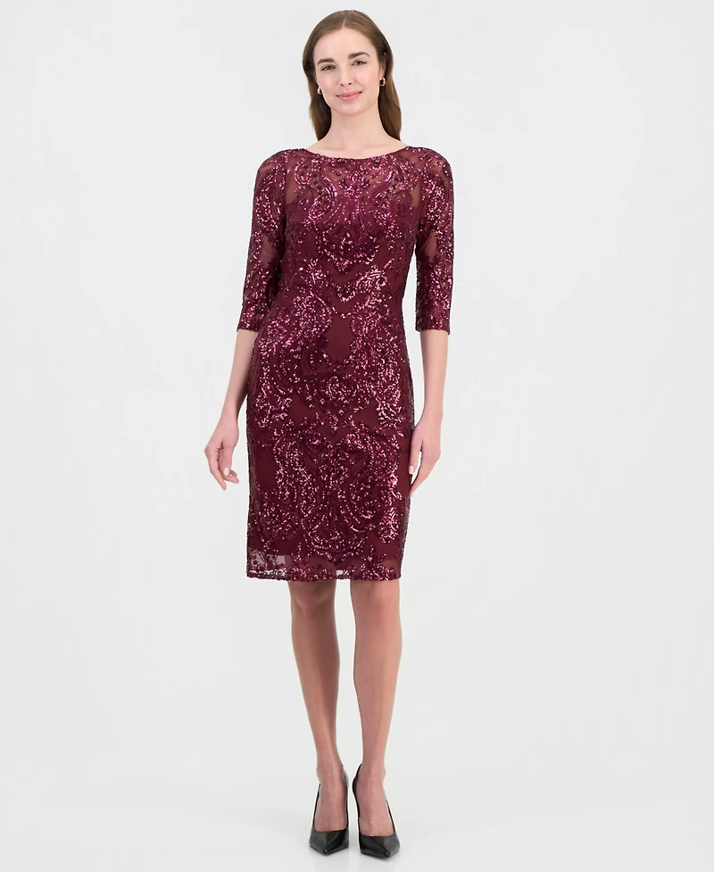 Tahari Asl Women's Beaded 3/4-Sleeve Sheath Dress