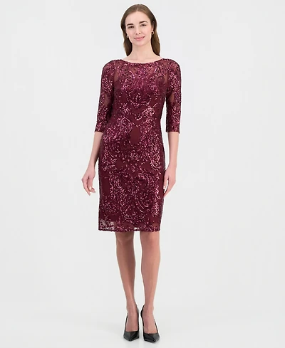 Tahari Asl Women's Beaded 3/4-Sleeve Sheath Dress