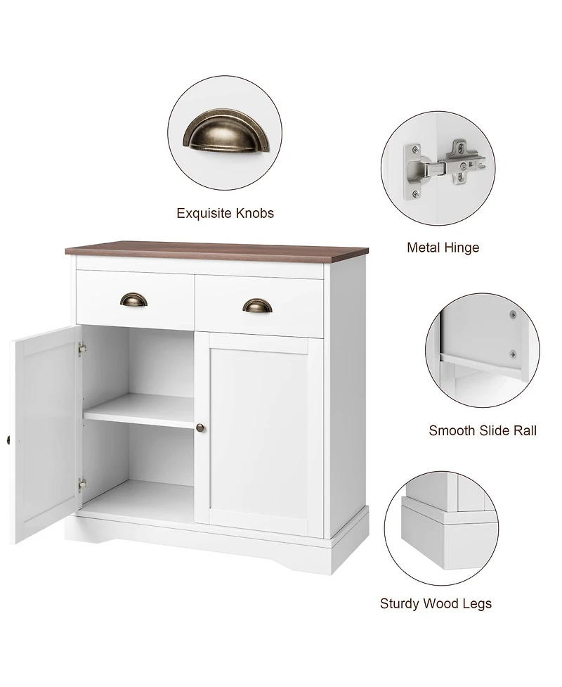homfan Farmhouse Buffet Cabinet with Storage, Kitchen Sideboard with 2 Doors and 2 Drawers, Wooden Coffee Bar Cabinet with Shelves for Dining Room