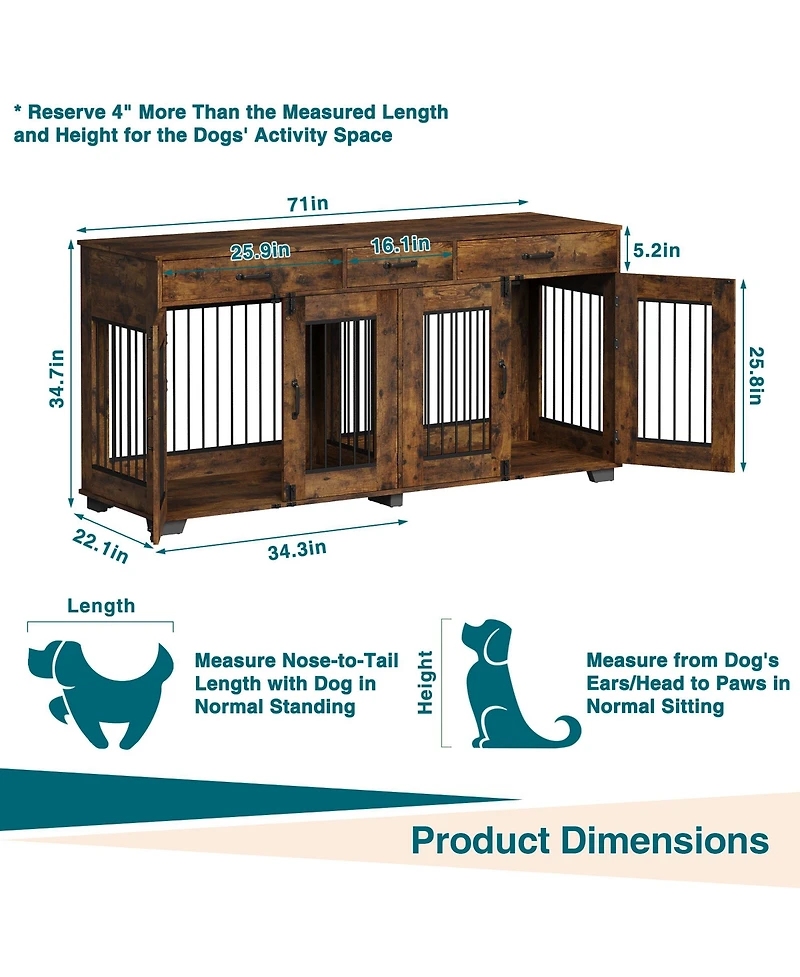 Homfan Furniture Style Dog Crate with 2 Storage Drawers