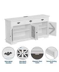 homfan Farmhouse Sideboard with Charging Station, 3 Drawers and 4 Doors, Adjustable Shelf Storage Coffee Bar for Home Use