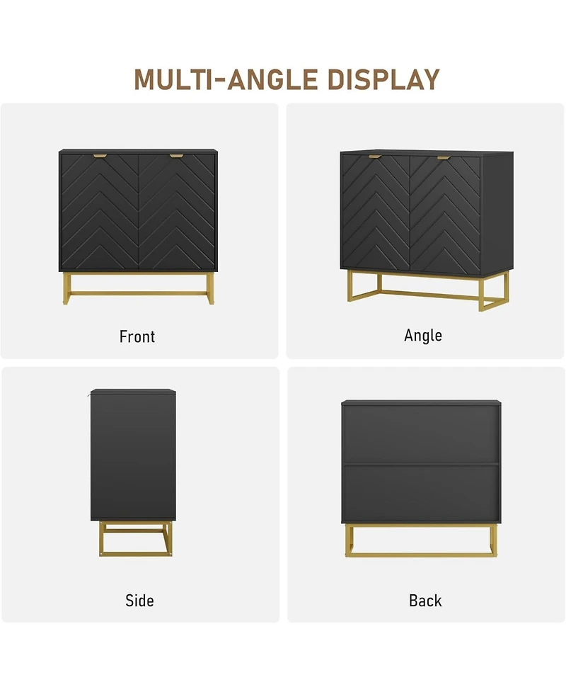 homfan Modern Sideboard Buffet Cabinet with Storage Set of 2, Wood Accent Storage Cabinet with Doors and Adjustable Shelf