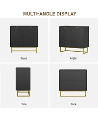 homfan Modern Sideboard Buffet Cabinet with Storage Set of 2, Wood Accent Storage Cabinet with Doors and Adjustable Shelf