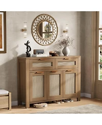 homfan Rattan Buffet Sideboard Cabinet, Coffee Bar Cabinet with 3 Drawers, Boho Kitchen Accent Storage for Dining Room, Living Entryway
