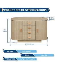 homfan Fluted Sideboard Cabinet with 4 Drawers and 2 Arched Sliding Doors, Multi-Functional Storage Console for Dining and Living Room
