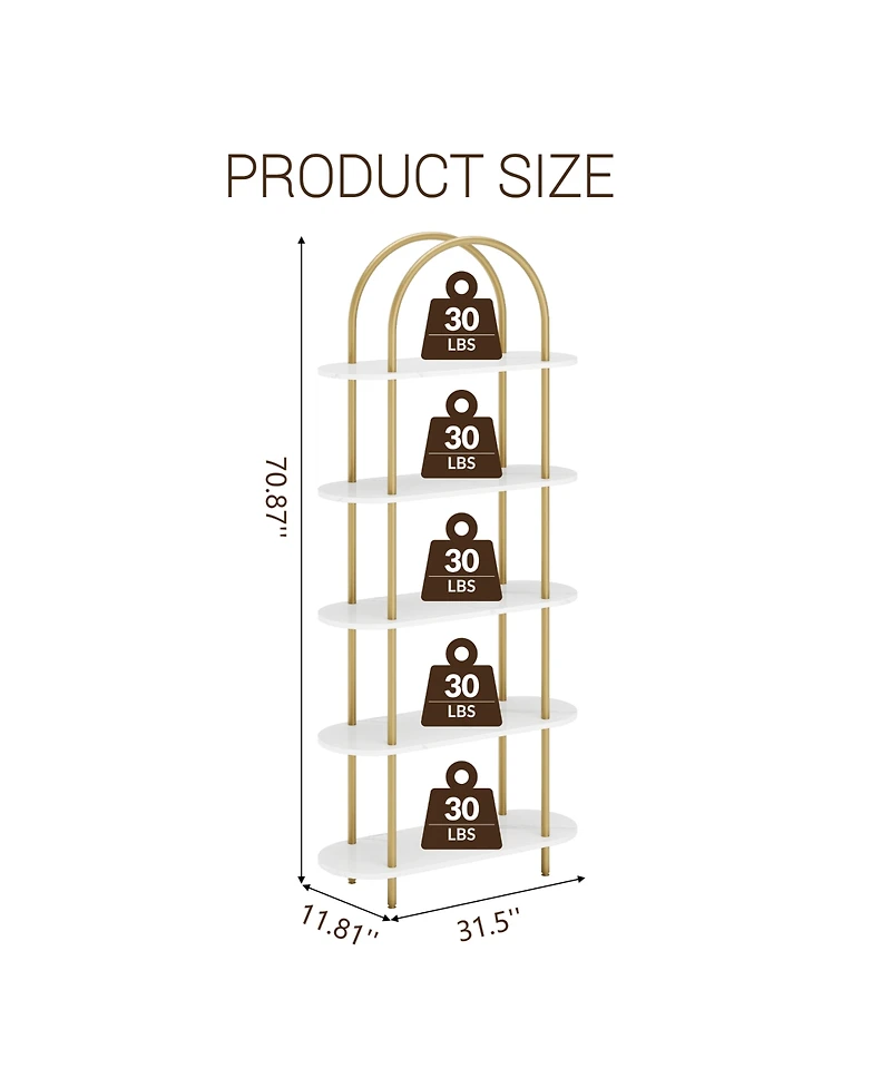 homfan Arched Curved Bookshelf, Iron and Mdf Multi-Tier Storage Shelf, Space-Saving Versatile Freestanding Display Rack for Home Office