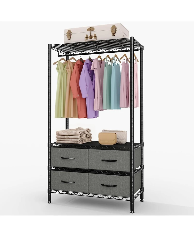 homfan 4 Tier Storage Shelf, Metal Shelving Unit with Drawers and Adjustable Shelves for Bedroom or Entryway