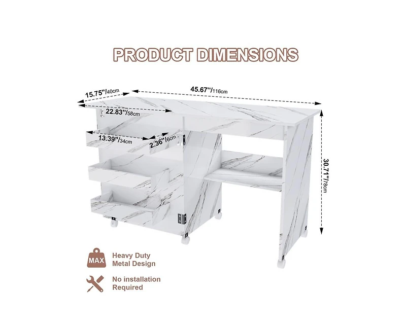 Yobtop Folding Sewing Table for Diy 4-in-1 Craft Station with Lockable Wheels, End Table and Computer Desk, Kitchen Storage Shelves