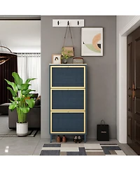 Rainsken Rattan Shoe Cabinet, Freestanding Shoe Rack with 3 Flip Drawers and Metal Legs, Shoe Storage Organizer for Entrance, Entryway and Hallway