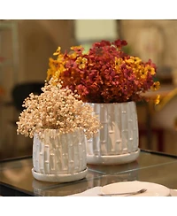 Yobtop Handmade White Glazed Ceramic Planter Set of 2
