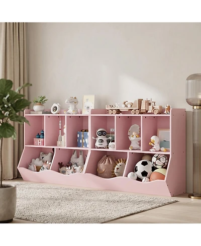 homfan 2-Pack Toy Storage Organizer Cabinet with Non-Woven Drawers, Kids Bookshelf and Shelf Unit for Playroom, Engineered Wood