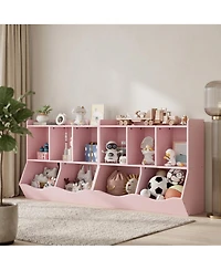 homfan 2-Pack Toy Storage Organizer Cabinet with Non-Woven Drawers, Kids Bookshelf and Shelf Unit for Playroom, Engineered Wood