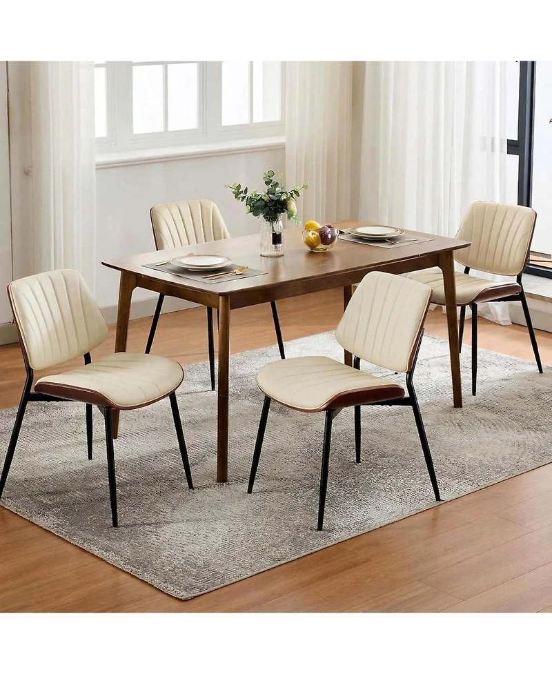 gaomon Dining Chairs Set of 2,Mid-Century Modern Upholstered Retro Pu Leather Kitchen with Walnut Bentwood Back and Metal Legs Adjustable