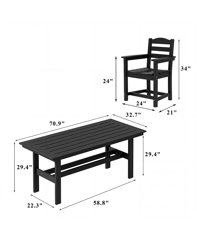Homsee 71-Inch Hdpe Dining Set with 6 Arm Chairs - All-Weather Resin Patio Table Umbrella Hole