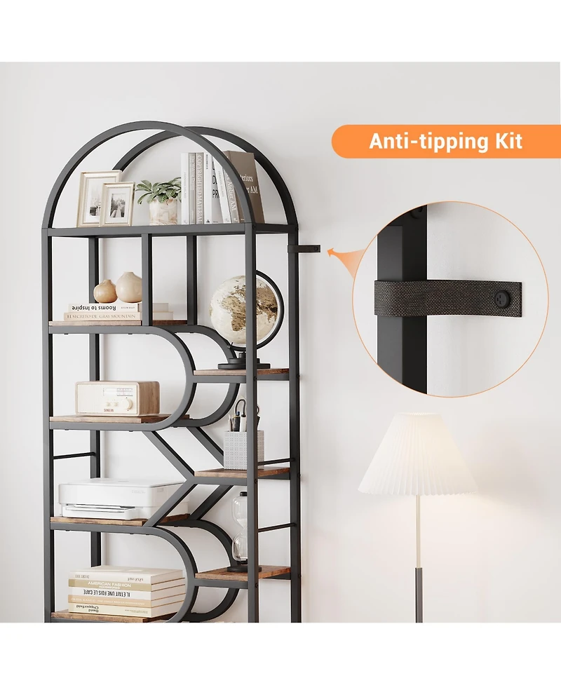 homfan 9-Tier Arched Freestanding Bookshelf, Sturdy Metal Frame Multi-layer Storage Display Shelf for Home Office Decor