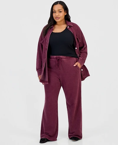 And Now This Plus Faux-Denim French Terry Wide-Leg Pants, Macy's Exclusive