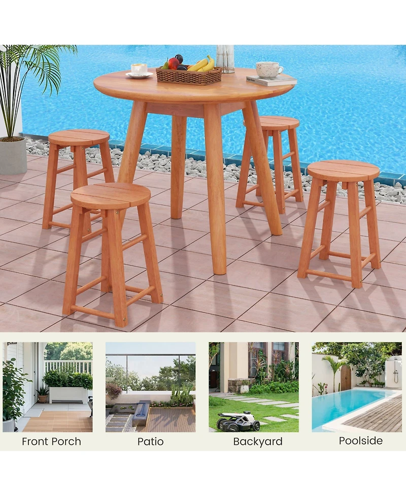 Sugift Set of 2 Outdoor Eucalyptus Wood Bar Stools with Round Seat